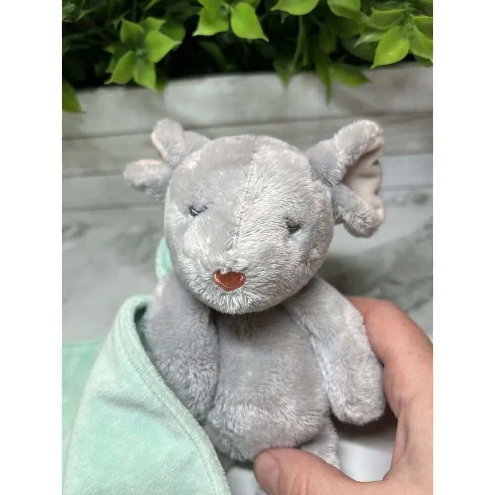 Carters Gray Mouse Green Lovey Security Blanket Rattle‎ Stuffed Animal Toy